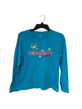 Girls Medium 8 10 Blue Long Sleeve Tee Tshirt Shirt Toadally Awesome 3D Applique